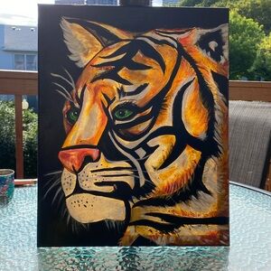 An acrylic 16 by 20 abstract Tiger